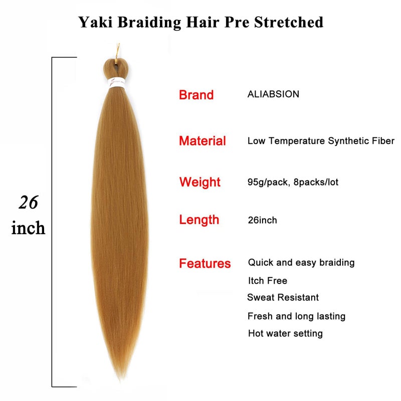ALIABSION 27 Braiding Hair Pre Stretched 26 inch 8 packs Honey Blonde Braiding Hair Professional Soft Yaki Braids, Synthetic Hot Water Setting Hair Extensions for Braids - Image 3